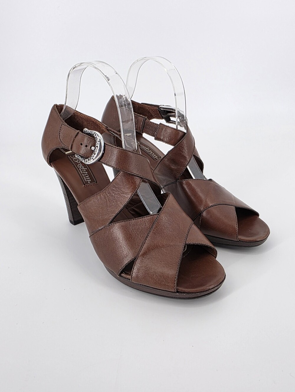 Brighton Vogue Brown Leather Sandals Heels, Sz 9.5